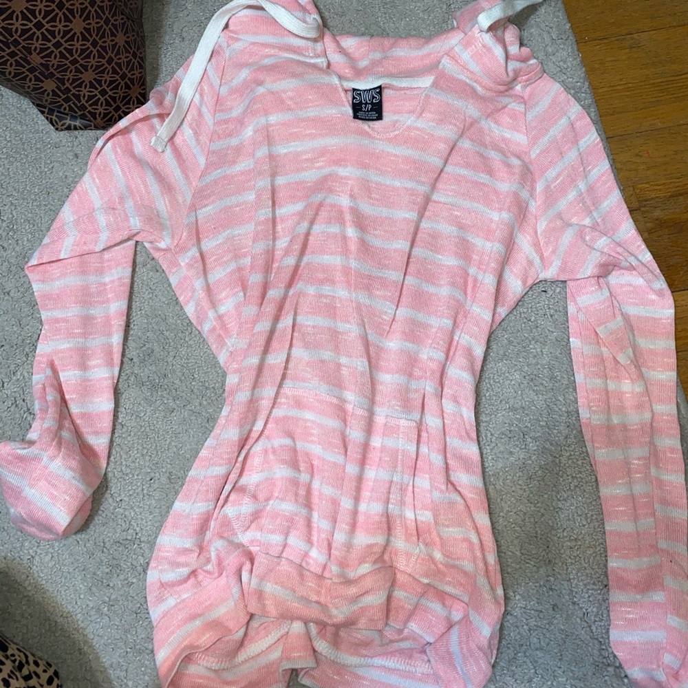Pink white hoodie sweatshirt striped